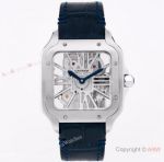 (TW ) Best Skeleton Santos De Cartier Stainless Steel Copy Watch With Blue Leather Band